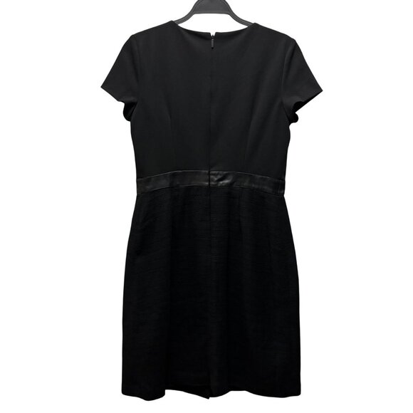 Karl Lagerfeld Paris Black Short-Sleeve Dress W/ Faux Leather Trim Size 8 - Picture 2 of 9